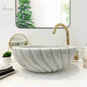 Marble Sink – Round Spiral Fluted Stone - Image 8