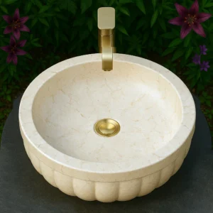 Carved Marble Sink – Classic Round Stone Basin - Image 5