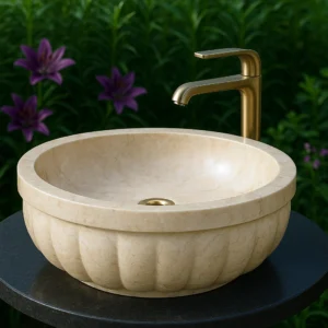 Carved Marble Sink – Classic Round Stone Basin - Image 3