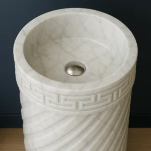 Hand-Carved Patterned Marble Sink - Image 5