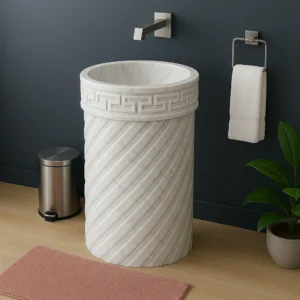 Hand-Carved Patterned Marble Sink - Image 3