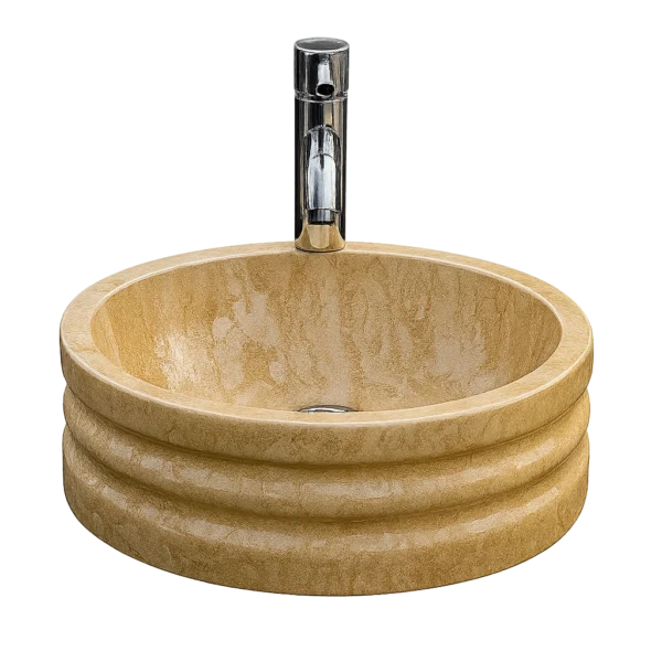 Handmade Marble Sink – Layered Round Stone Basin for Bathroom or Garden