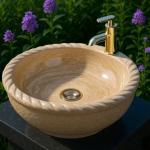 Marble Sink – Rope Edge Round Basin - Image 3
