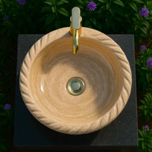 Marble Sink – Rope Edge Round Basin - Image 4