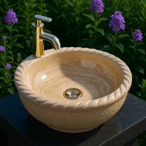 Marble Sink – Rope Edge Round Basin - Image 5