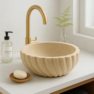 Marble Sink – Round Spiral Fluted Stone - Image 3