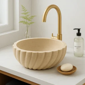 Marble Sink – Round Spiral Fluted Stone - Image 4