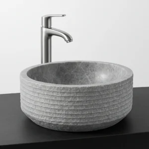 Handmade Marble Sink – Textured Round Design - Image 3