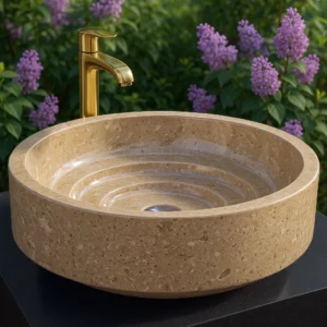 Marble Sink – Layered Carved Round Stone - Image 3