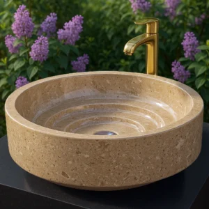 Marble Sink – Layered Carved Round Stone - Image 4