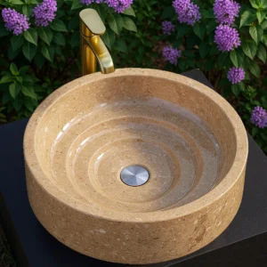 Marble Sink – Layered Carved Round Stone - Image 5