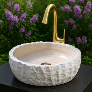 Marble Sink – Natural Chiseled Round Stone - Image 3