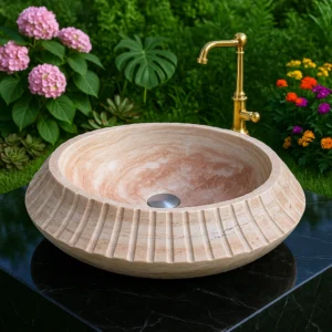 Marble Sink – Round Carved Stone Basin - Image 3