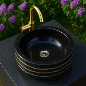 Marble Sink – Striped Round Stone Basin - Image 5