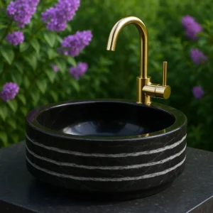 Marble Sink – Striped Round Stone Basin - Image 6