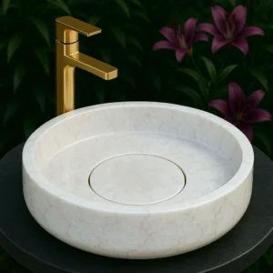 Modern Marble Sink – Minimalist Round Stone Basin - Image 3