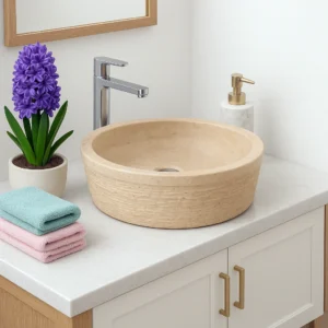 Round Travertine Marble Sink - Image 3
