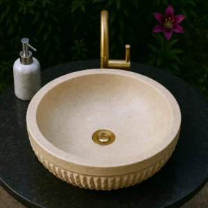 Textured Marble Sink – Handcarved Round Stone Basin - Image 3