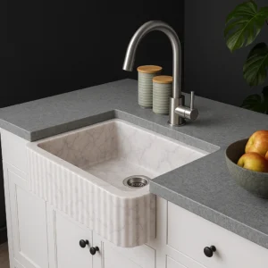 Apron Front Marble Farmhouse Sink – Ribbed Design - Image 3