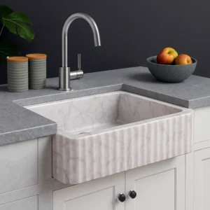 Apron Front Marble Farmhouse Sink – Ribbed Design - Image 4