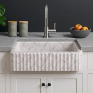 Apron Front Marble Farmhouse Sink – Ribbed Design - Image 5