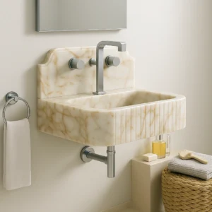 Backplate Fluted Wall-Mounted Marble Basin - Image 4