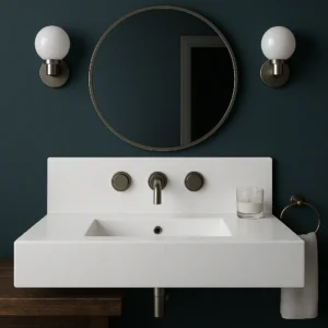 Wall-Mounted Marble Sink with Integrated Backsplash - Image 4