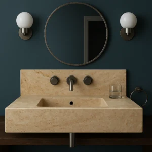 Wall-Mounted Marble Sink with Integrated Backsplash - Image 5