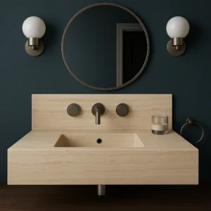 Wall-Mounted Marble Sink with Integrated Backsplash - Image 6