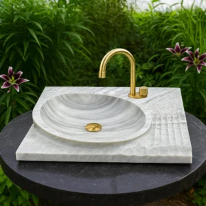 Handcrafted Sculptural Marble Sink with Contemporary Design - Image 4
