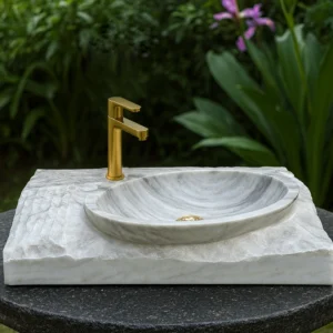 Handcrafted Sculptural Marble Sink with Contemporary Design - Image 3