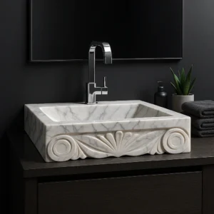 Classically Carved Handcrafted Marble Sink - Image 7
