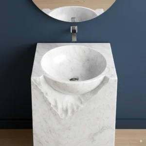 Contemporary Marble Pedestal Sink with Carved Basin - Image 6