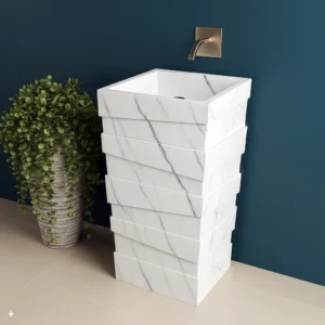 Contemporary Pedestal Marble Sink – Stacked Design Stone Basin for Modern Bathrooms - Image 4