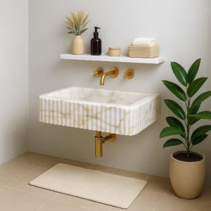 Fluted Front Wall-Mounted Marble Basin - Image 3