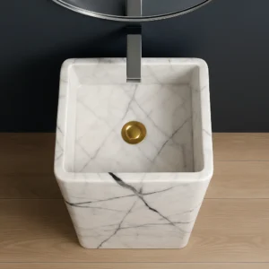 Freestanding Marble Pedestal Sink – Modern Luxury Bathroom Basin - Image 3