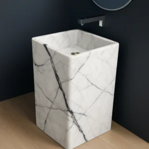 Freestanding Marble Pedestal Sink – Modern Luxury Bathroom Basin - Image 4