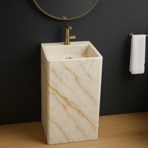 Freestanding Marble Sink – Minimalist Square Pedestal Basin - Image 6