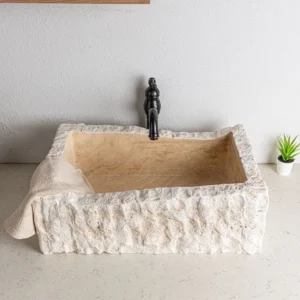 Hand-Carved Natural Stone Basin with Raw Edge Design - Image 4