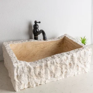 Hand-Carved Natural Stone Basin with Raw Edge Design - Image 3