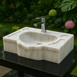 Handcrafted Classic Marble Sink with Functional Design Details - Image 3