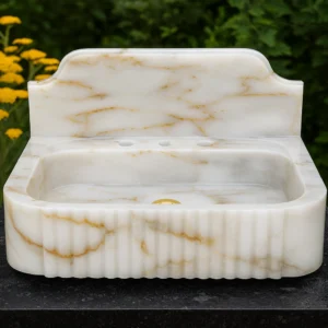 Handcrafted Marble Sink – Classic Design with Elevated Back Panel - Image 3