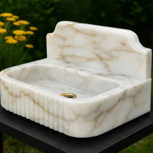 Handcrafted Marble Sink – Classic Design with Elevated Back Panel - Image 4