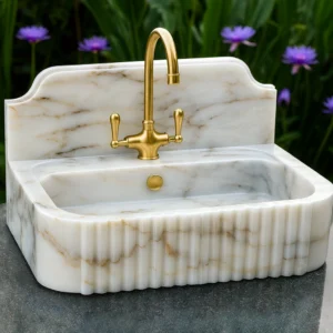 Handcrafted Marble Sink – Classic Design with Elevated Back Panel - Image 6