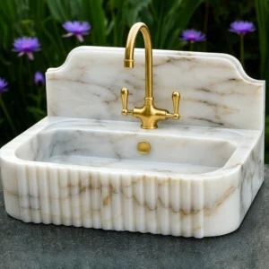 Handcrafted Marble Sink – Classic Design with Elevated Back Panel - Image 7