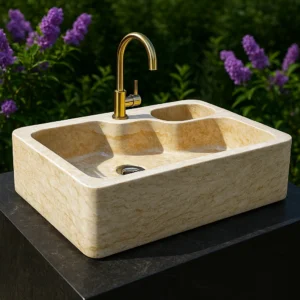Handcrafted Modern Double-Bowl Marble Sink - Image 3