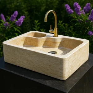 Handcrafted Modern Double-Bowl Marble Sink - Image 4
