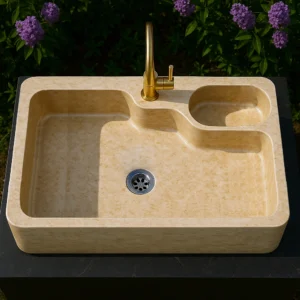 Handcrafted Modern Double-Bowl Marble Sink - Image 5