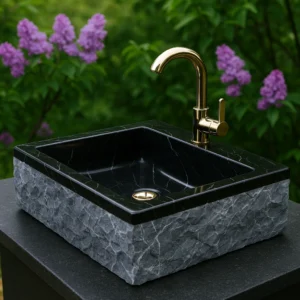 Handcrafted Modern Marble Sink with Natural Textured Base - Image 3