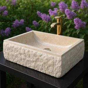 Modern Marble Sink with Natural Textured Surface - Image 3